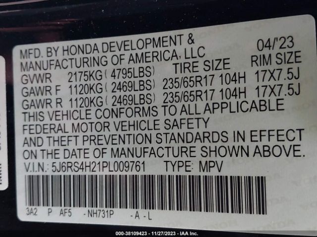 Photo 8 VIN: 5J6RS4H21PL009761 - HONDA CR-V 