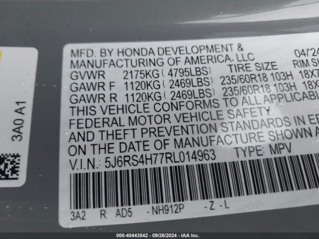 Photo 8 VIN: 5J6RS4H77RL014963 - HONDA CR-V 