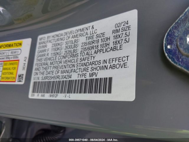 Photo 8 VIN: 5J6RS5H50RL004294 - HONDA CR-V 