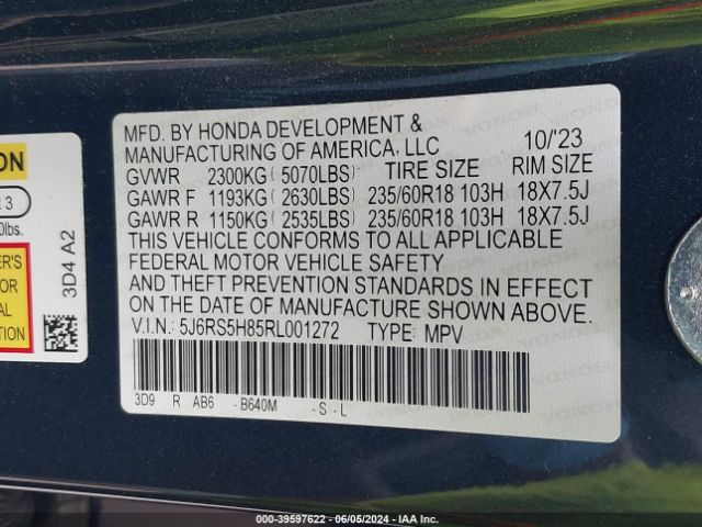 Photo 8 VIN: 5J6RS5H85RL001272 - HONDA CR-V 