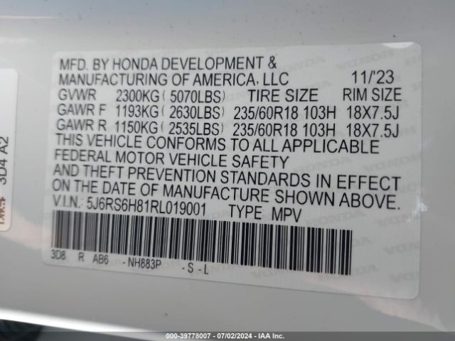 Photo 8 VIN: 5J6RS6H81RL019001 - HONDA CR-V 