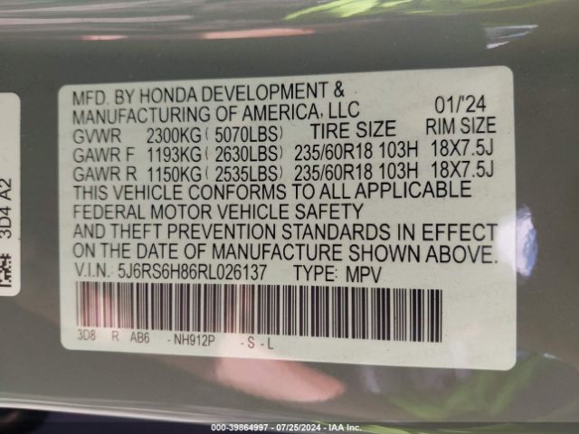 Photo 8 VIN: 5J6RS6H86RL026137 - HONDA CR-V 