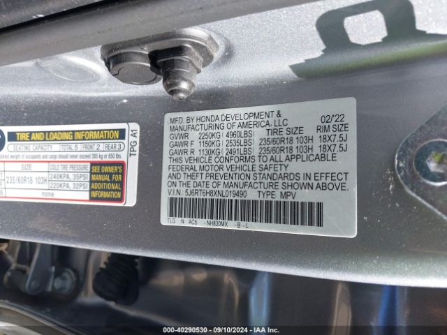 Photo 8 VIN: 5J6RT6H8XNL019490 - HONDA CR-V 