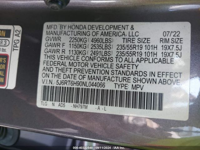 Photo 8 VIN: 5J6RT6H90NL044066 - HONDA CR-V 