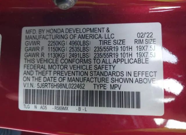 Photo 8 VIN: 5J6RT6H98NL022462 - HONDA CR-V 