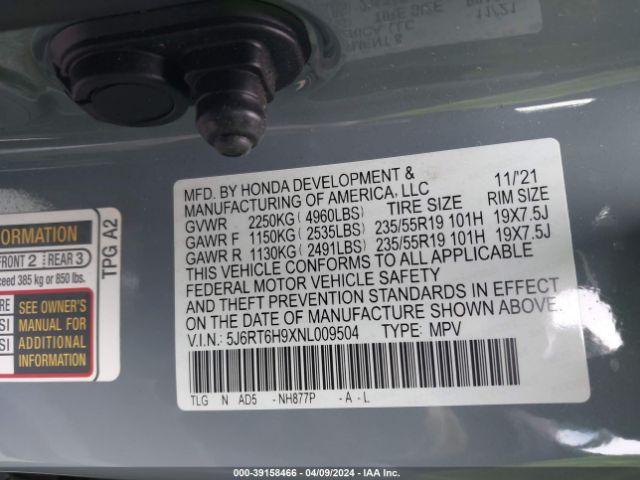 Photo 8 VIN: 5J6RT6H9XNL009504 - HONDA CR-V 