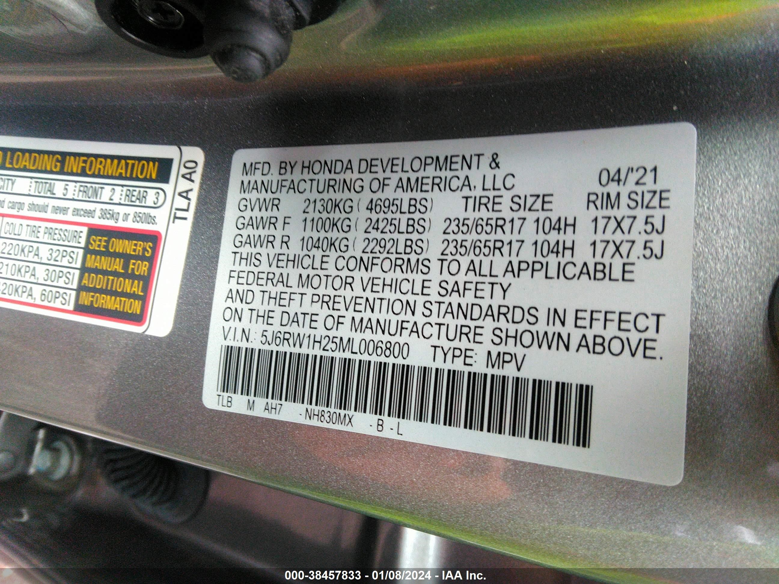 Photo 8 VIN: 5J6RW1H25ML006800 - HONDA CR-V 