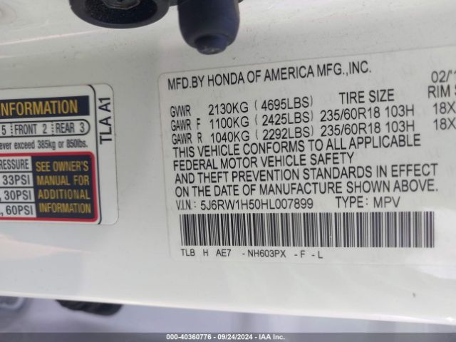 Photo 8 VIN: 5J6RW1H50HL007899 - HONDA CR-V 