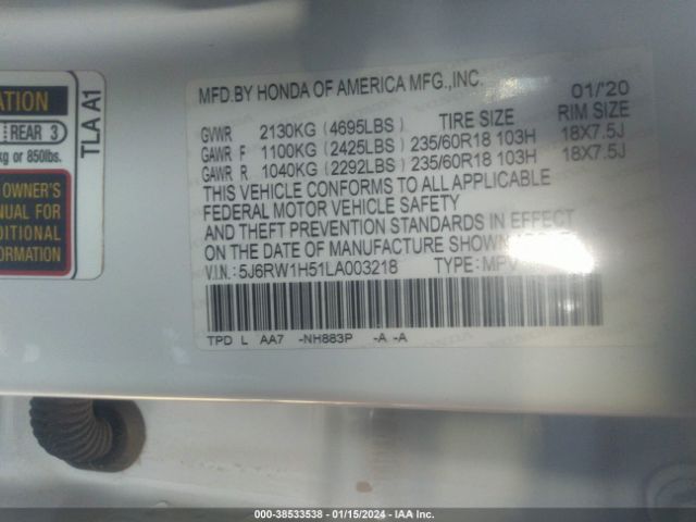 Photo 8 VIN: 5J6RW1H51LA003218 - HONDA CR-V 