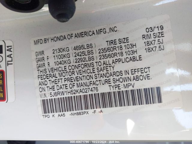 Photo 8 VIN: 5J6RW1H52KA027476 - HONDA CR-V 