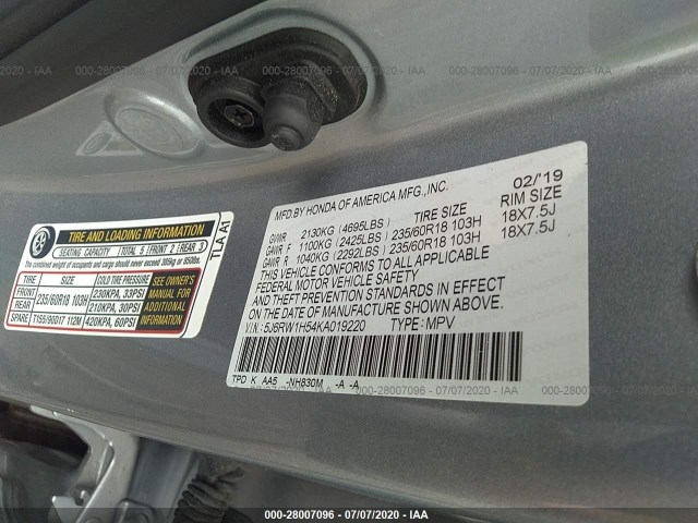 Photo 8 VIN: 5J6RW1H54KA019220 - HONDA CR-V 