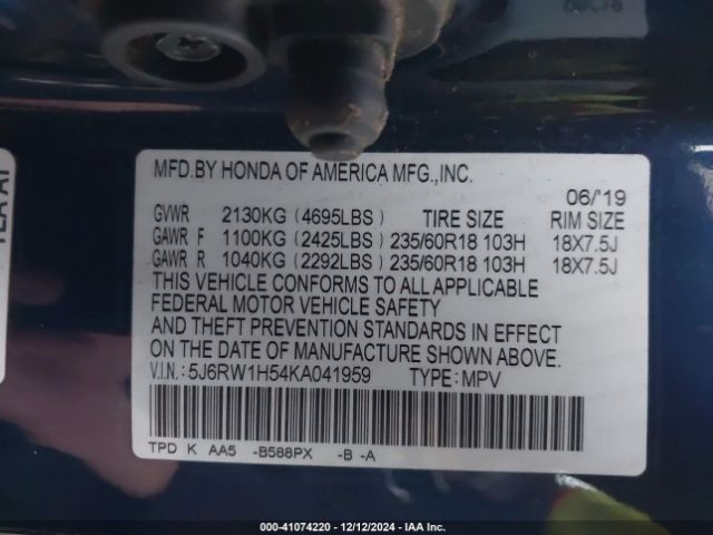 Photo 8 VIN: 5J6RW1H54KA041959 - HONDA CR-V 