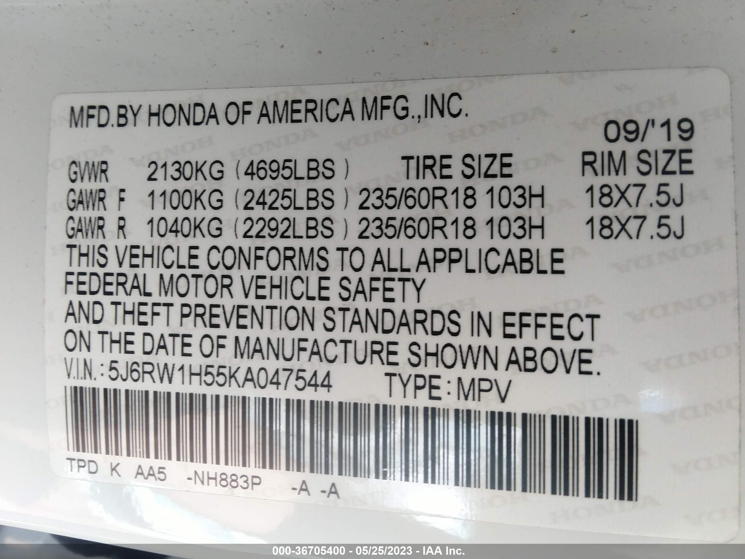 Photo 8 VIN: 5J6RW1H55KA047544 - HONDA CR-V 