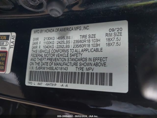 Photo 8 VIN: 5J6RW1H55LA018143 - HONDA CR-V 