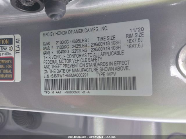 Photo 8 VIN: 5J6RW1H55MA000291 - HONDA CR-V 