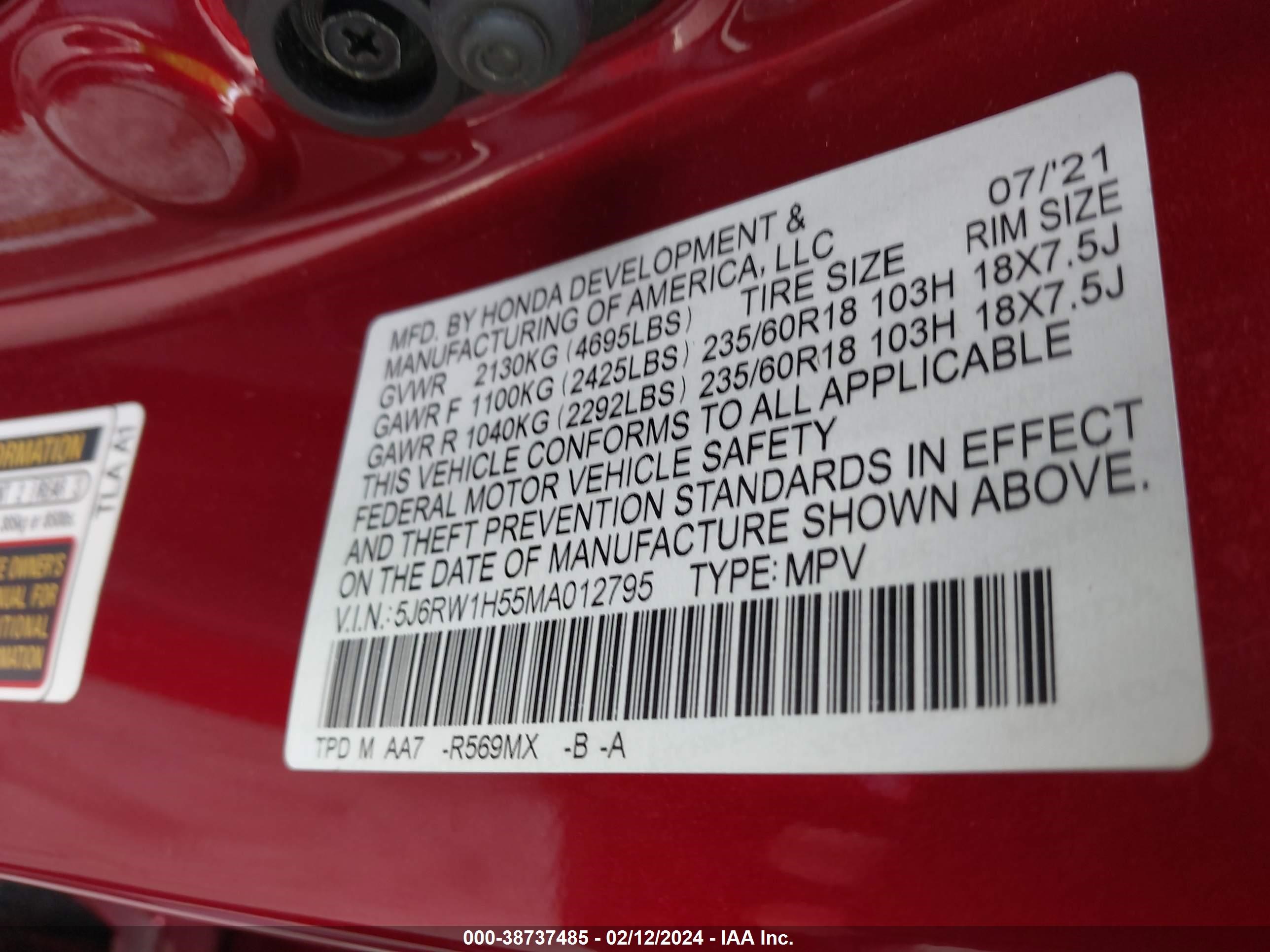 Photo 8 VIN: 5J6RW1H55MA012795 - HONDA CR-V 