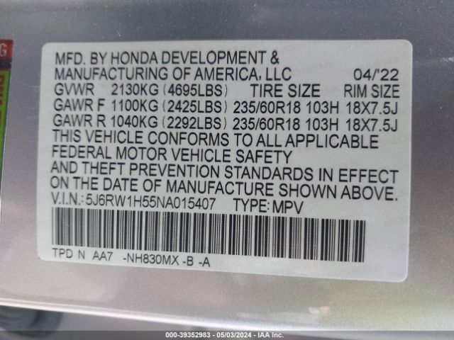 Photo 8 VIN: 5J6RW1H55NA015407 - HONDA CR-V 