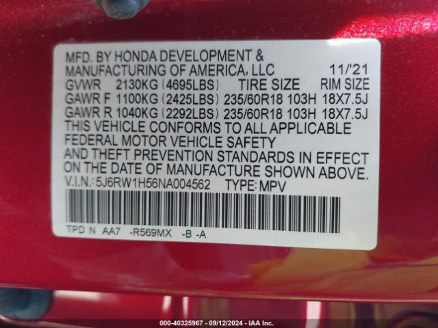 Photo 8 VIN: 5J6RW1H56NA004562 - HONDA CR-V 