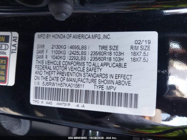 Photo 8 VIN: 5J6RW1H57KA015811 - HONDA CR-V 