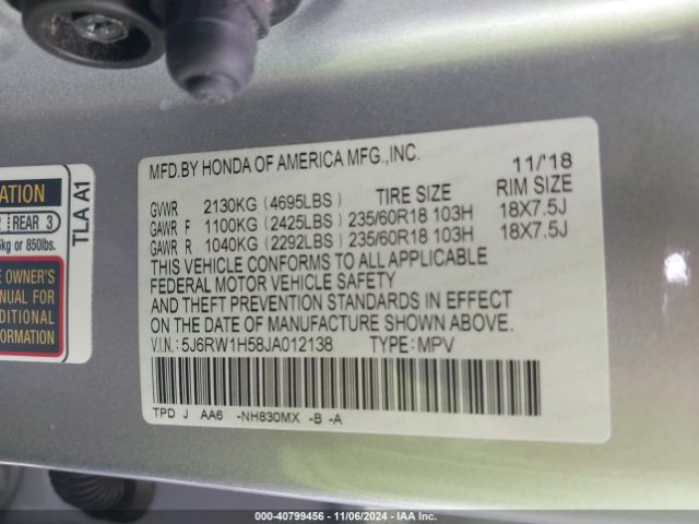 Photo 8 VIN: 5J6RW1H58JA012138 - HONDA CR-V 