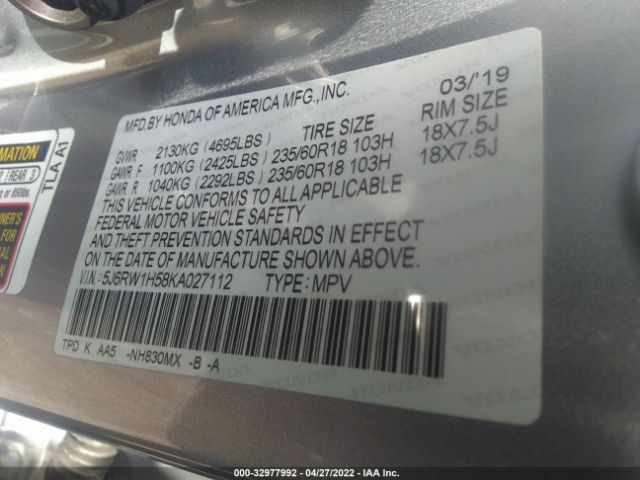 Photo 8 VIN: 5J6RW1H58KA027112 - HONDA CR-V 