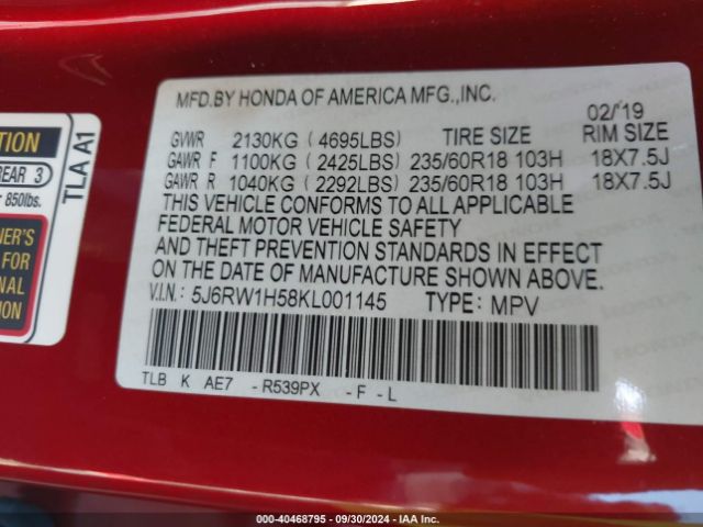 Photo 8 VIN: 5J6RW1H58KL001145 - HONDA CR-V 