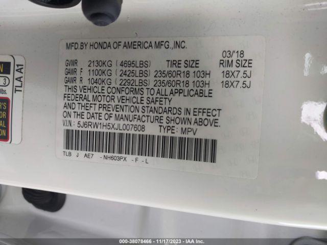 Photo 8 VIN: 5J6RW1H5XJL007608 - HONDA CR-V 