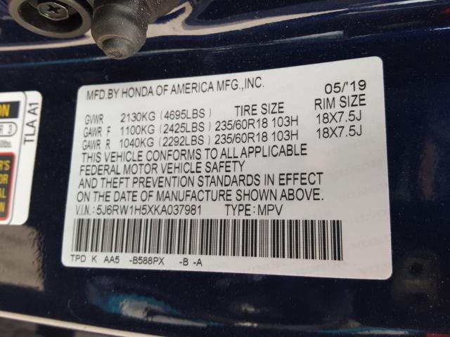 Photo 9 VIN: 5J6RW1H5XKA037981 - HONDA CR-V EX 