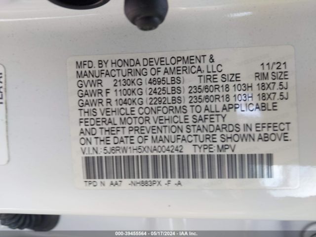 Photo 8 VIN: 5J6RW1H5XNA004242 - HONDA CR-V 