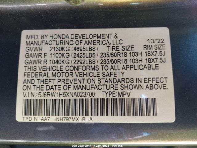 Photo 8 VIN: 5J6RW1H5XNA023700 - HONDA CRV 