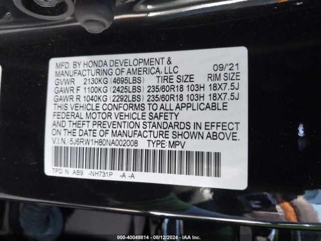 Photo 8 VIN: 5J6RW1H80NA002008 - HONDA CR-V 