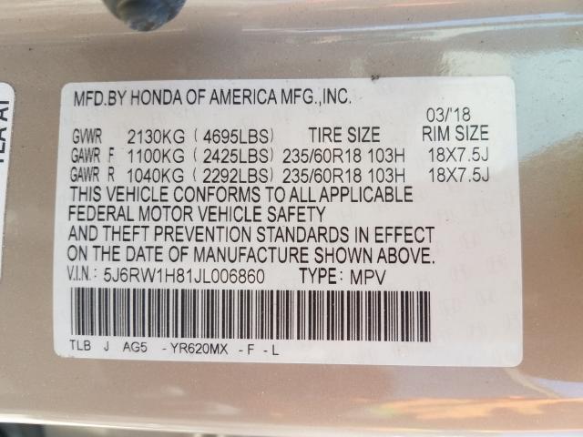 Photo 9 VIN: 5J6RW1H81JL006860 - HONDA CR-V EXL 