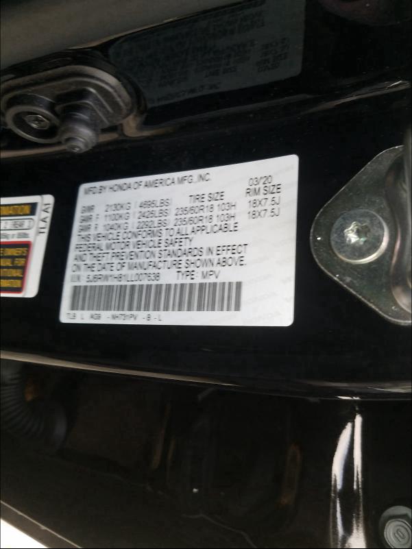 Photo 9 VIN: 5J6RW1H81LL007638 - HONDA CR-V EXL 