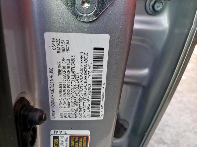 Photo 9 VIN: 5J6RW1H82KA024863 - HONDA CR-V EXL 