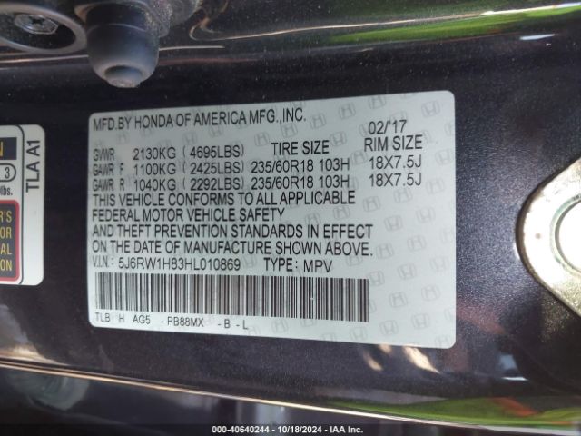 Photo 8 VIN: 5J6RW1H83HL010869 - HONDA CR-V 