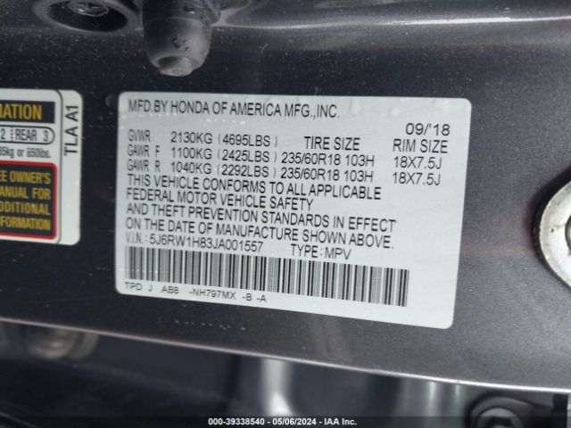 Photo 8 VIN: 5J6RW1H83JA001557 - HONDA CR-V 