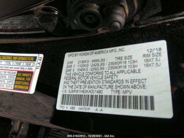 Photo 8 VIN: 5J6RW1H83KA001480 - HONDA CR-V 