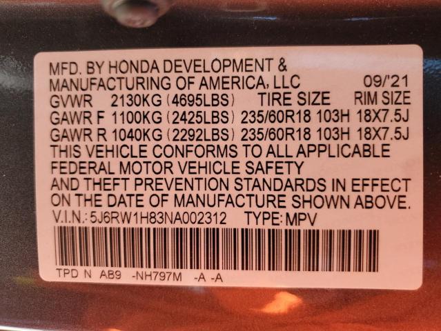 Photo 13 VIN: 5J6RW1H83NA002312 - HONDA CR-V EXL 