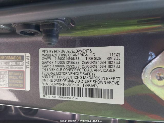 Photo 8 VIN: 5J6RW1H84NA005980 - HONDA CR-V 