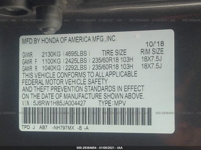 Photo 8 VIN: 5J6RW1H85JA004427 - HONDA CR-V 