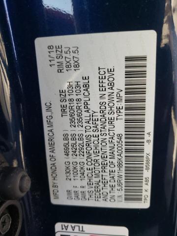 Photo 9 VIN: 5J6RW1H86KA000548 - HONDA CR-V EXL 