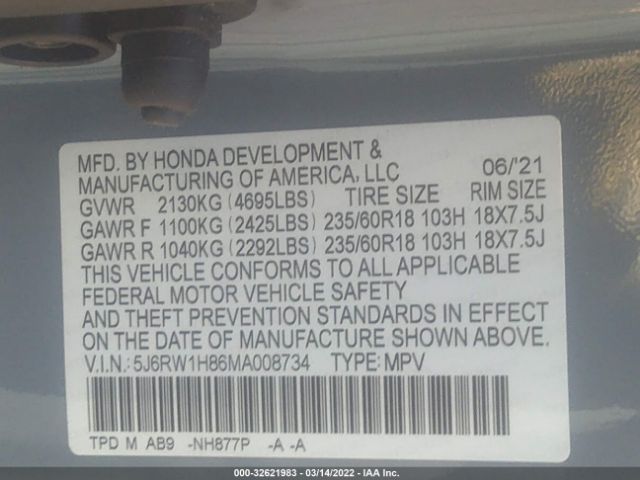 Photo 8 VIN: 5J6RW1H86MA008734 - HONDA CR-V 