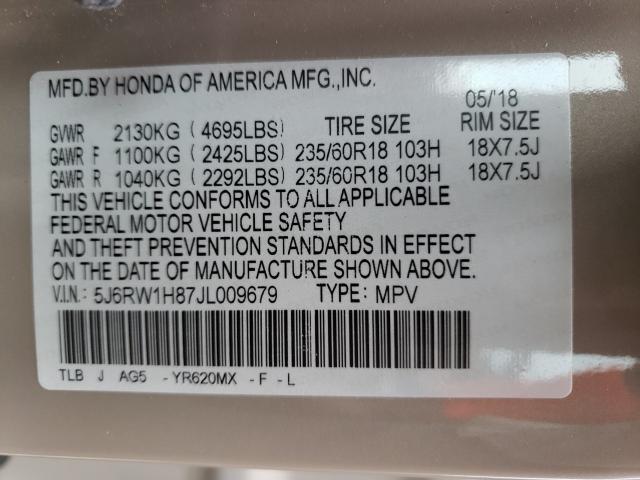 Photo 9 VIN: 5J6RW1H87JL009679 - HONDA CR-V EXL 