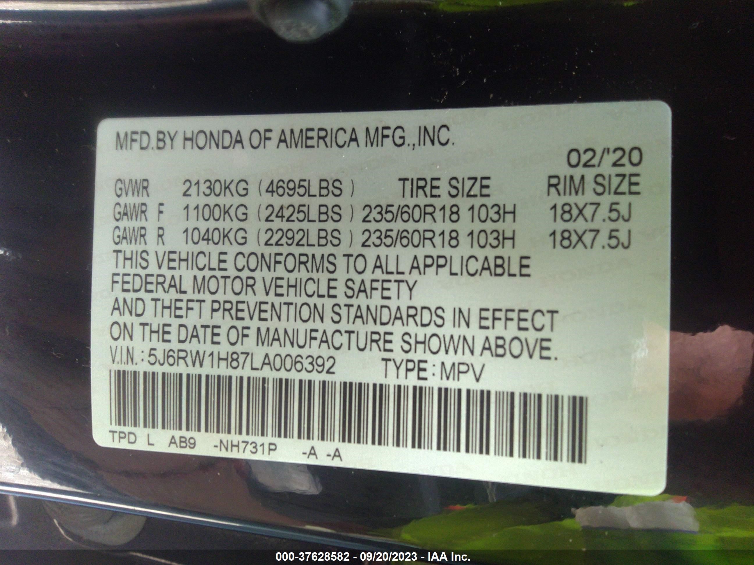 Photo 8 VIN: 5J6RW1H87LA006392 - HONDA CR-V 