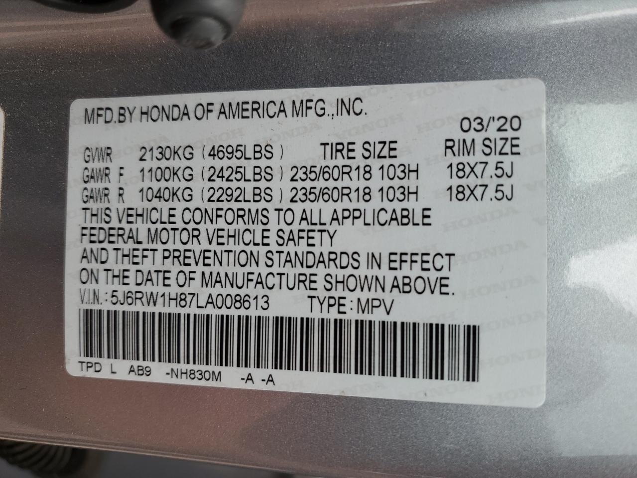 Photo 11 VIN: 5J6RW1H87LA008613 - HONDA CR-V 