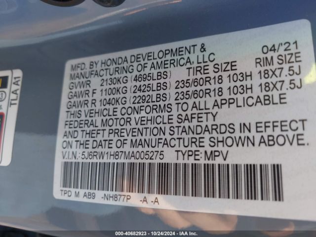 Photo 8 VIN: 5J6RW1H87MA005275 - HONDA CR-V 