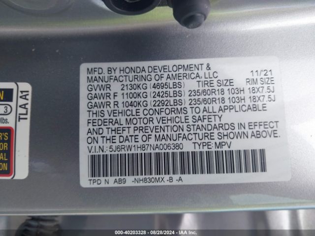 Photo 8 VIN: 5J6RW1H87NA006380 - HONDA CR-V 