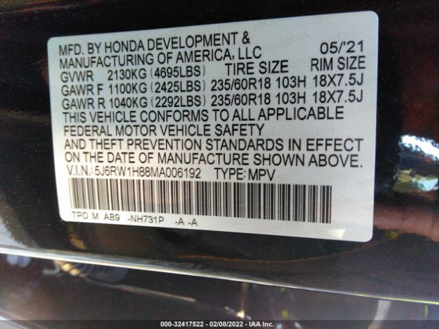 Photo 8 VIN: 5J6RW1H88MA006192 - HONDA CR-V 