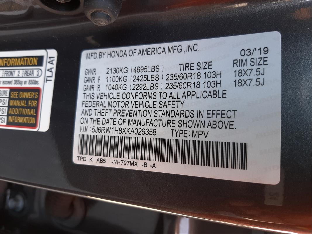 Photo 9 VIN: 5J6RW1H8XKA026358 - HONDA CR-V EXL 