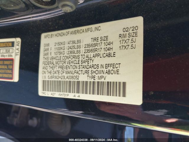 Photo 8 VIN: 5J6RW2H23LA006052 - HONDA CR-V 